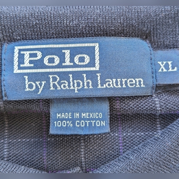 Polo By Ralph Lauren Vintage Plaid Golf Shirt in Black and Purple Checker Sz XL - Picture 7 of 9